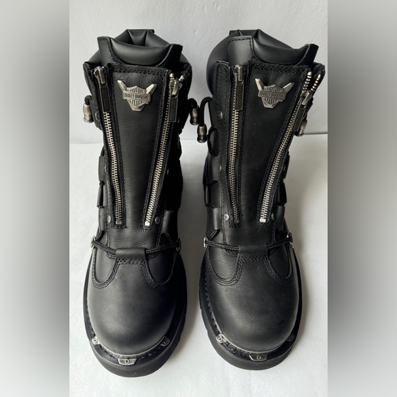 Harley Davidson MENS Black Leather Biker Motorcycle Boots Double
